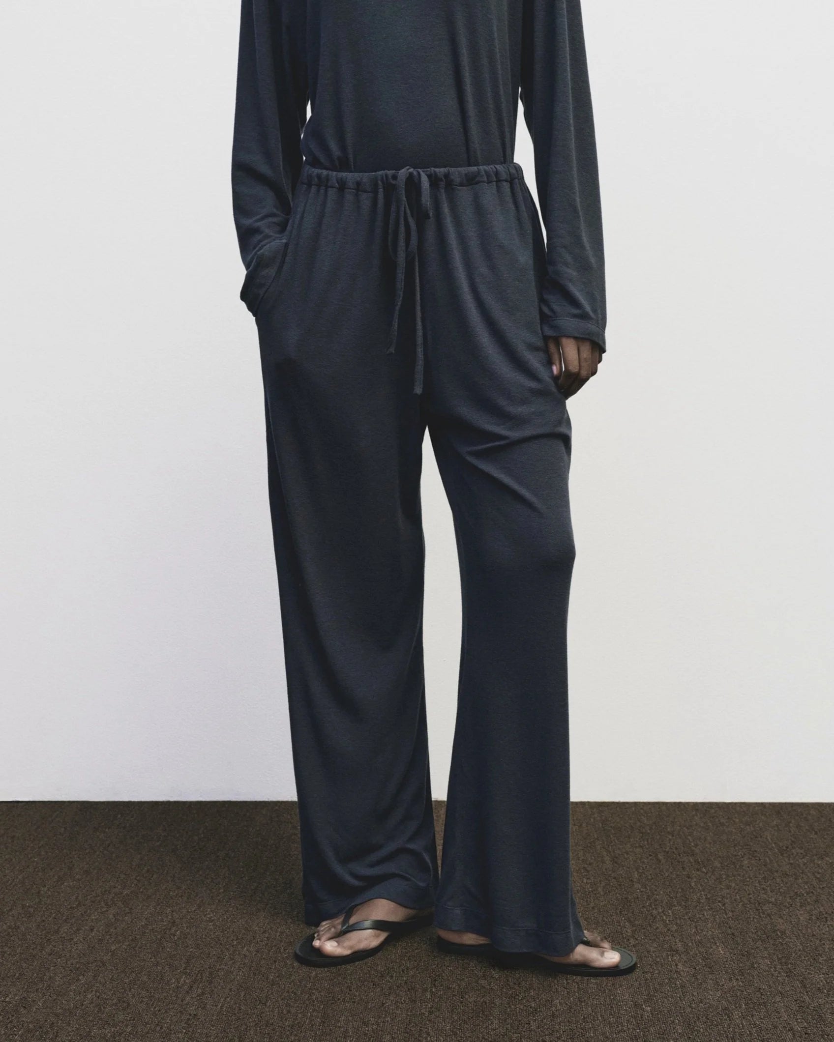 Wool Cotton Jersey Pants in Navy, from Mijeing Park